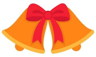 Flat icon of Christmas bells with red ribbon isolated on white isolated on white background. vector