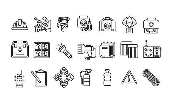 emergencia icono conjunto o logo diseño aislado firmar símbolo ilustración. alto calidad negro línea estilo adecuado para diseñadores, web desarrolladores, muestra y sitios web vector