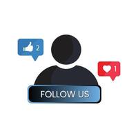 Social media follow us button with like and love react icon. Follow Us illustration vector