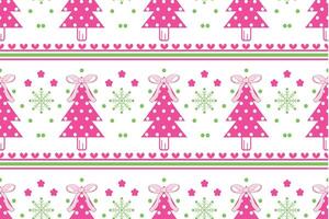 a pink christmas tree pattern with snowflakes and bows vector