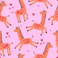 Valentine's Day seamless pattern with cute giraffes and hearts. graphics. vector