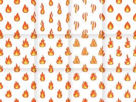 Collection of Cartoon fire and flame effect seamless pattern. vector
