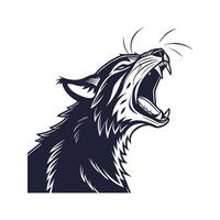 A black and white image of a cat with its mouth open vector