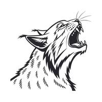 A black and white illustration of a lynx with its mouth open vector