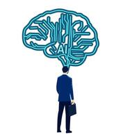 businessman with a briefcase and a brain in his head, ai concept illustration vector