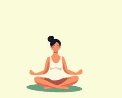 Illustration of a woman meditating in a comfortable cross-legged position on a mat, radiating calmness and focus. Perfect for concepts of mindfulness, meditation, relaxation, and self-care vector
