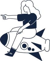 Woman Startup Business Illustration with Rocket Ornament vector