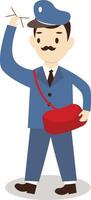 Postman Cartoon Character Illustration with Red Bag vector