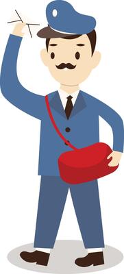 Postman Cartoon Character Illustration with Red Bag
