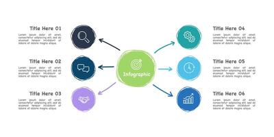 6 Process infographic arrow with circle design template. Diagram, Plan, Annual Report, Presentation, and Organization. vector