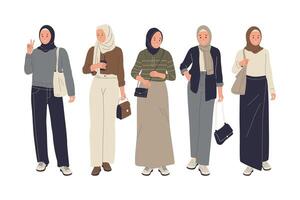 set of stylish muslim women vector