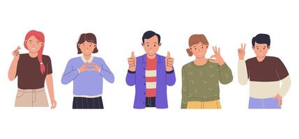 set of people with positive emotions and gestures vector