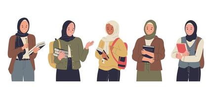 Flat design of hijab college student vector