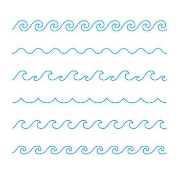Stylized Blue Wave Patterns with Editable Stroke vector
