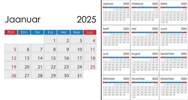 Calendar 2025 on Estonian language, week start on Sunday vector
