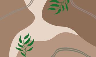 Colored neutral brown colors cream background with 2 leafs vector