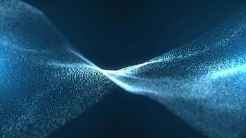 Abstract glowing digital cyber wave made of particles and dots moves on a blue background, big data visualization, futuristic and technological, 3D, 4K, video