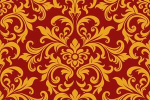 Damask pattern with gold and red colors vector