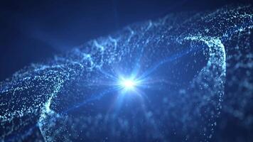 Abstract glowing wave from of particles and dots moves on a blue background, big data visualization, futuristic and digital background, 3D, 4K video