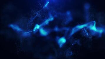 Abstract background of magic particles in blue color, particles glow and move with wave energy, beautiful nebula, fairy dust video