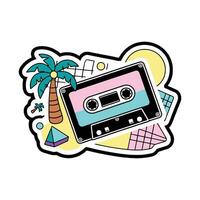 A sticker with a cassette player and palm tree vector