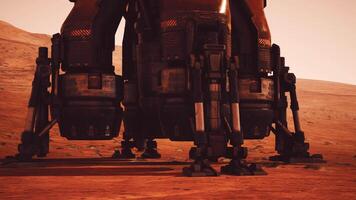 Martian base with landing gear visible at sunset on the red planets surface video