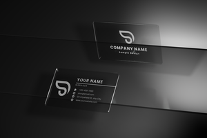 2 side Business Card Mockup floating at chrome background psd