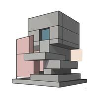 A cartoon building with a pink and gray color scheme vector