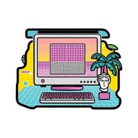 A computer with a mouse and a plant on it vector