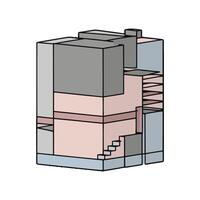 A drawing of a building with stairs and stairs vector