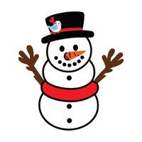 A cartoon snowman with a bird on his head vector