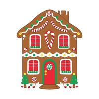 A gingerbread house with candy canes and decorations vector
