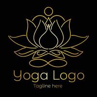 Yoga logo line art abstract design illustration with dummy text on dark background. Health and spa service icon or logo. vector