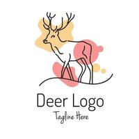 Deer line art logo illustration with dummy text on white background. vector