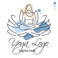Yoga logo line art abstract design, healing concept illustration with dummy text on white background. Health and spa service icon or logo. vector