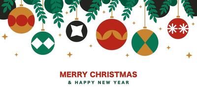 Modern Christmas Banner in Bauhaus Style, Minimalist Decorations with Tree Branches vector