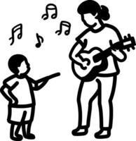 A hand drawn icon of a mother playing guitar for his child vector