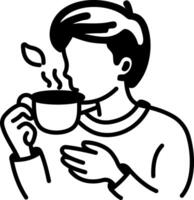 Hand drawn icon showing a person drinking tea vector