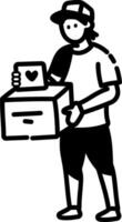 Doodle style icon showing a street fundraiser holding donation box vector