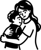 A hand drawn icon of a mother hugging his child vector