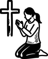 Hand drawn icon showing a christian praying vector