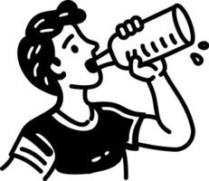 Doodle icon showing a man drinking water from bottle vector
