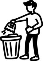 A person throwing trash into a bin, hand drawn style icon vector