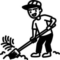 A hand drawn icon of a person digging ground with shovel vector