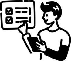 A person checking order list, hand drawn icon vector