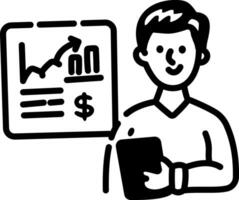 A hand drawn icon of a person presenting a financial report vector