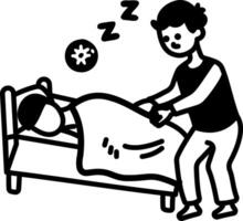 A father wake up his child, hand drawn style icon vector