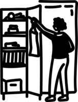 A person clean his wardrobe, hand drawn icon vector