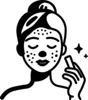 Hand drawn icon showing woman applying face mask vector