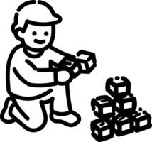 A hand drawn icon of a kid playing with building blocks vector